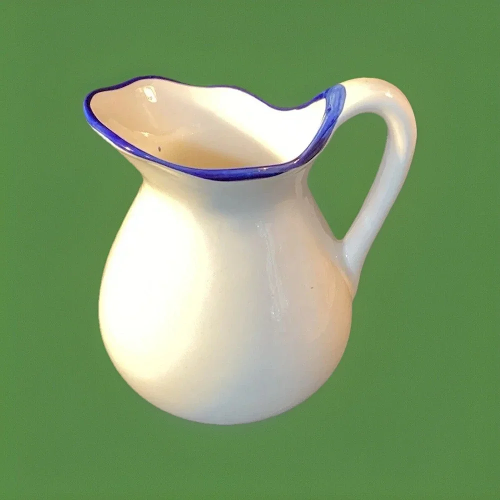 Blue and Purple Cornflower‎ Pincushion Vtg Pitcher Vase Jug Ceramic Decor 5.5